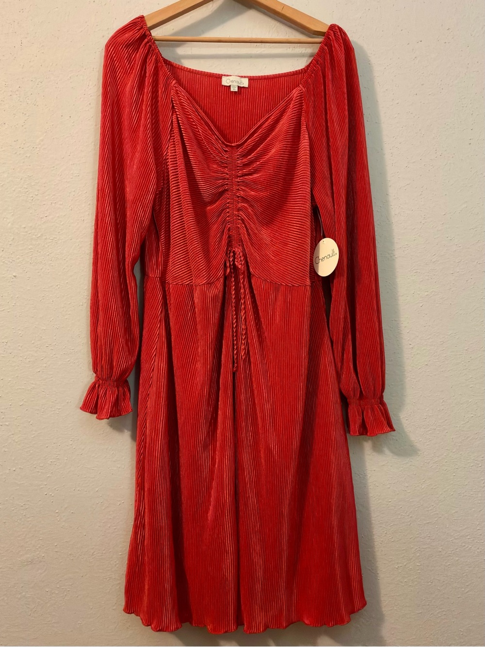 Chenault Pleated Ruched Long Sleeve Midi Dress